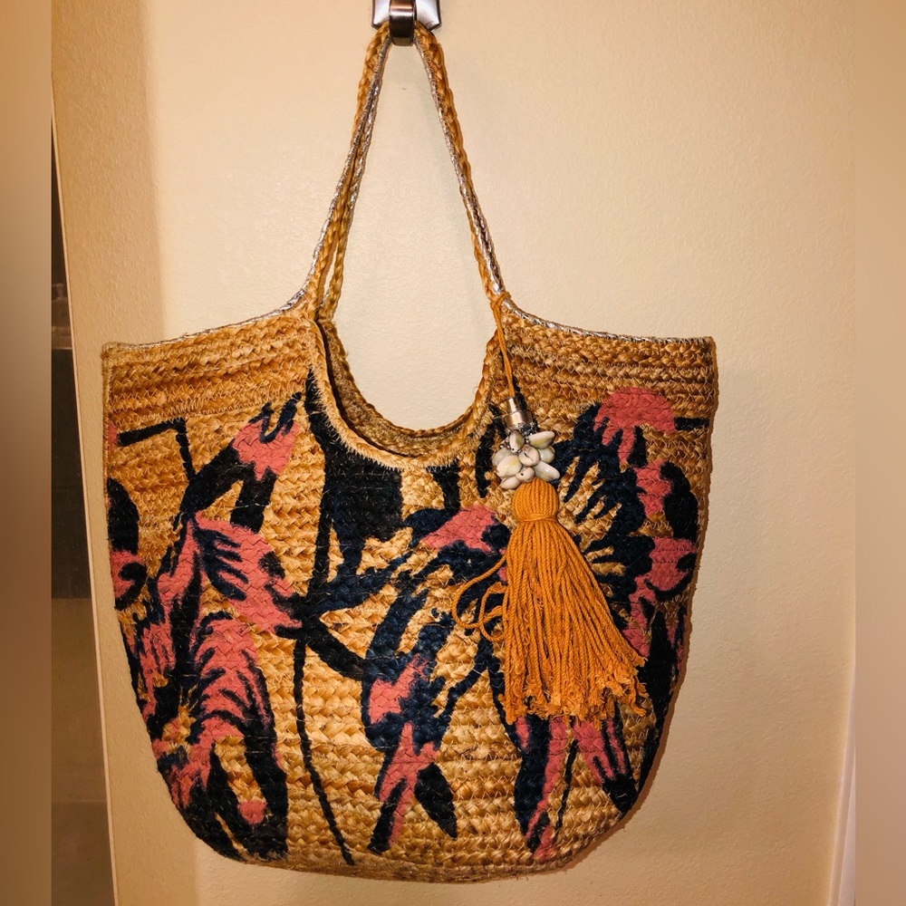 Antik Kraft Pink and Black Tote Bag with Floral Design
